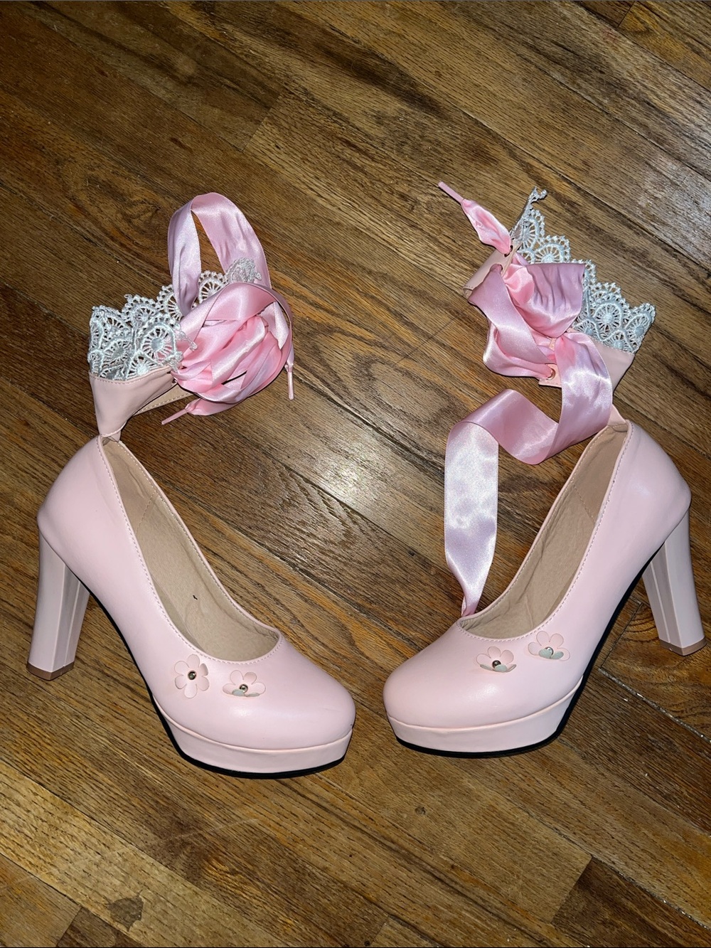 Pink heels with ankle straps